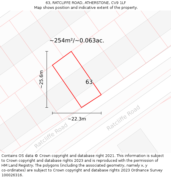 63, RATCLIFFE ROAD, ATHERSTONE, CV9 1LF: Plot and title map
