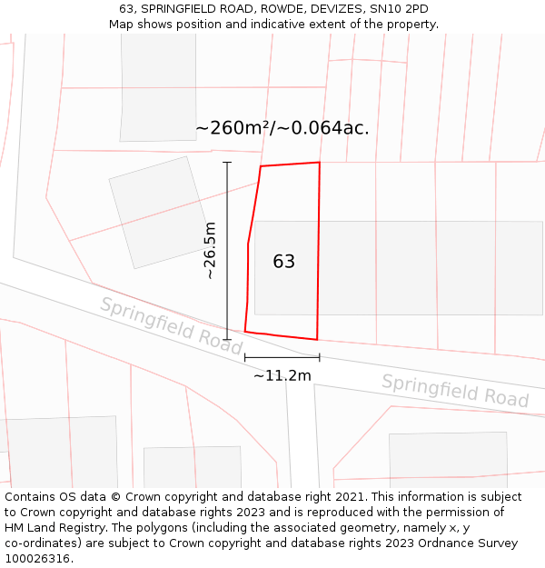 63, SPRINGFIELD ROAD, ROWDE, DEVIZES, SN10 2PD: Plot and title map