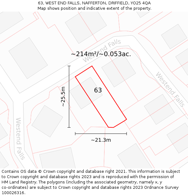 63, WEST END FALLS, NAFFERTON, DRIFFIELD, YO25 4QA: Plot and title map