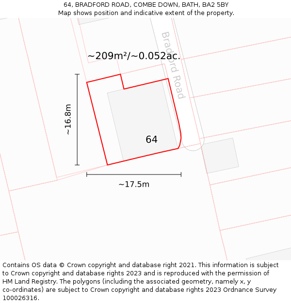 64, BRADFORD ROAD, COMBE DOWN, BATH, BA2 5BY: Plot and title map