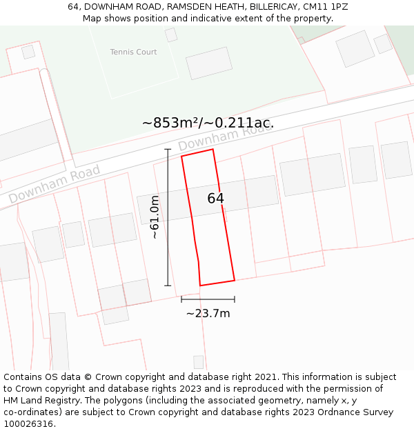 64, DOWNHAM ROAD, RAMSDEN HEATH, BILLERICAY, CM11 1PZ: Plot and title map