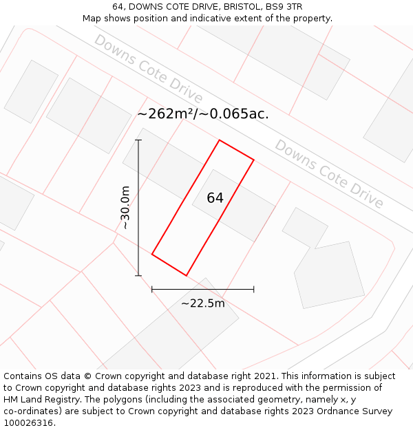 64, DOWNS COTE DRIVE, BRISTOL, BS9 3TR: Plot and title map