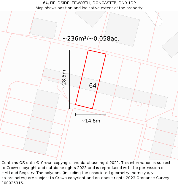 64, FIELDSIDE, EPWORTH, DONCASTER, DN9 1DP: Plot and title map