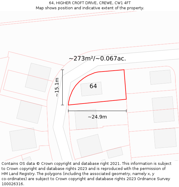 64, HIGHER CROFT DRIVE, CREWE, CW1 4FT: Plot and title map