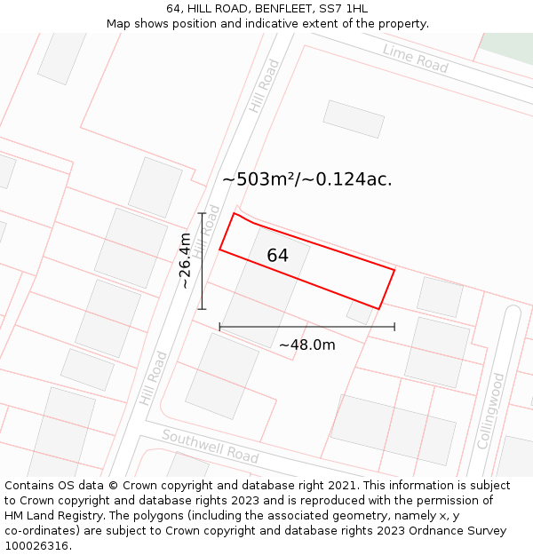 64, HILL ROAD, BENFLEET, SS7 1HL: Plot and title map