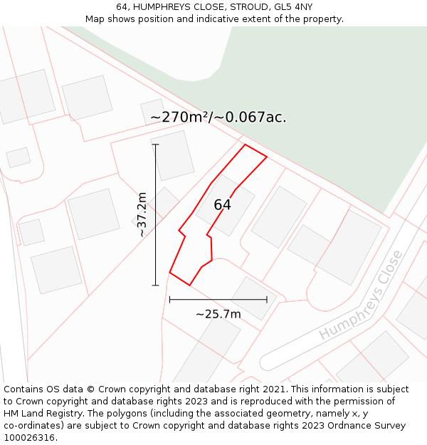 64, HUMPHREYS CLOSE, STROUD, GL5 4NY: Plot and title map