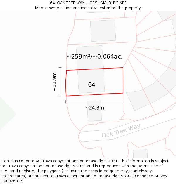 64, OAK TREE WAY, HORSHAM, RH13 6BF: Plot and title map