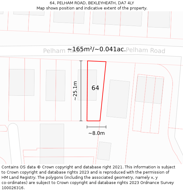 64, PELHAM ROAD, BEXLEYHEATH, DA7 4LY: Plot and title map