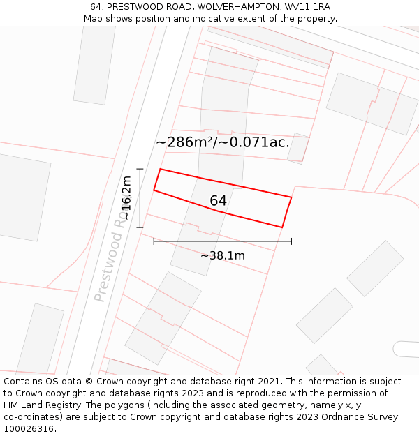 64, PRESTWOOD ROAD, WOLVERHAMPTON, WV11 1RA: Plot and title map