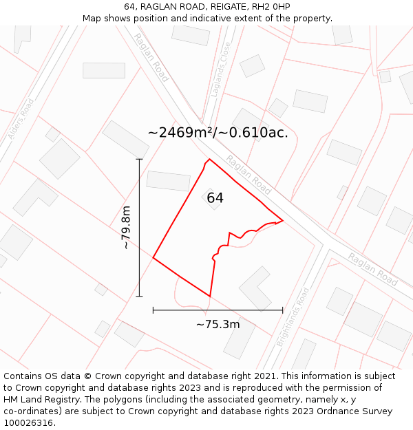 64, RAGLAN ROAD, REIGATE, RH2 0HP: Plot and title map