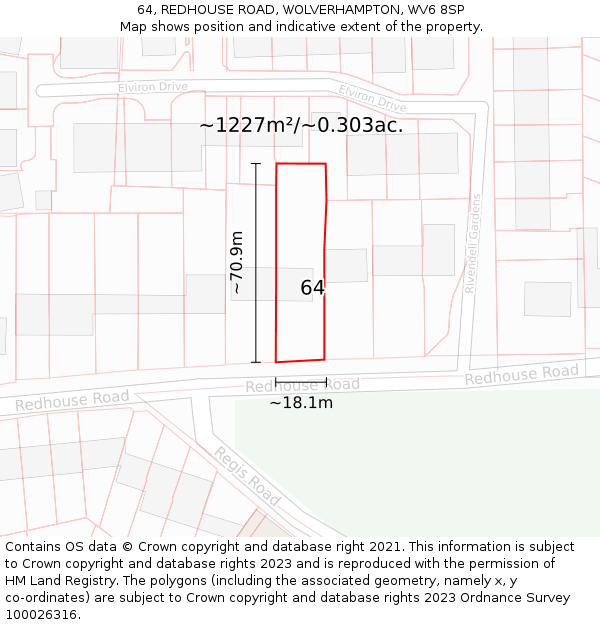 64, REDHOUSE ROAD, WOLVERHAMPTON, WV6 8SP: Plot and title map