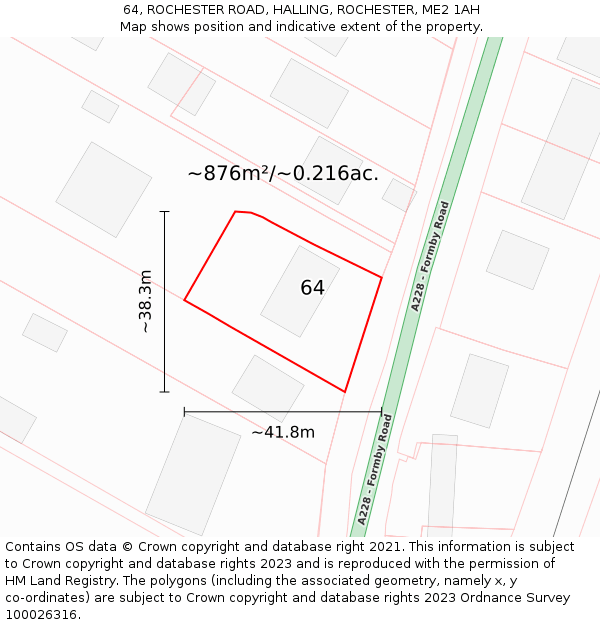 64, ROCHESTER ROAD, HALLING, ROCHESTER, ME2 1AH: Plot and title map