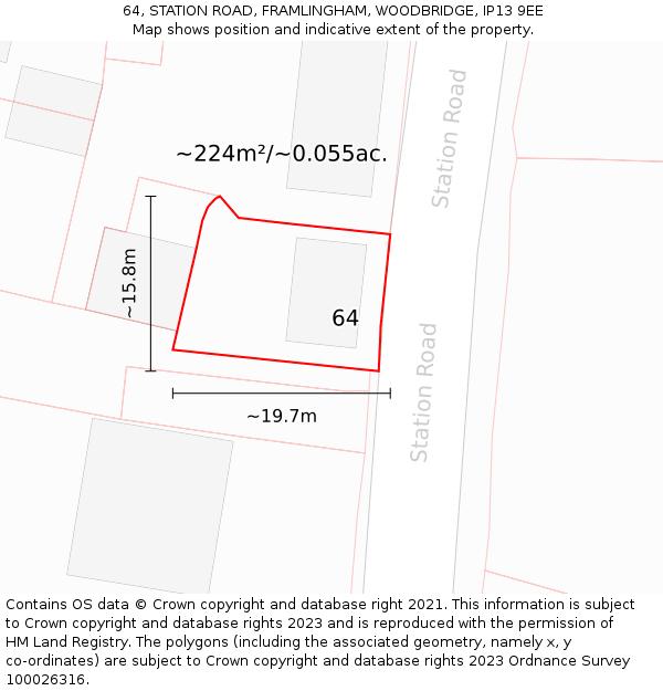 64, STATION ROAD, FRAMLINGHAM, WOODBRIDGE, IP13 9EE: Plot and title map