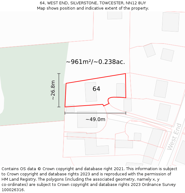 64, WEST END, SILVERSTONE, TOWCESTER, NN12 8UY: Plot and title map