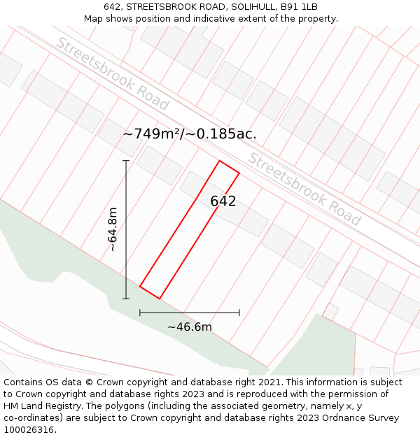 642, STREETSBROOK ROAD, SOLIHULL, B91 1LB: Plot and title map