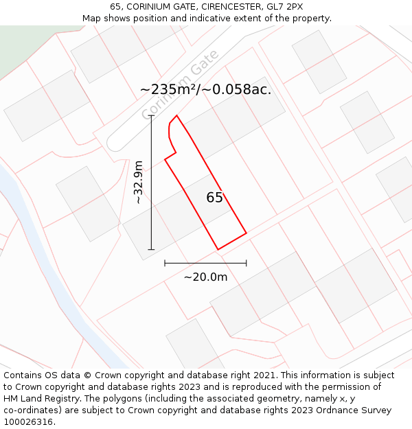 65, CORINIUM GATE, CIRENCESTER, GL7 2PX: Plot and title map