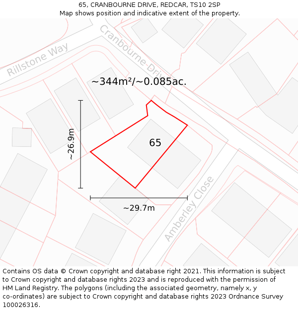 65, CRANBOURNE DRIVE, REDCAR, TS10 2SP: Plot and title map