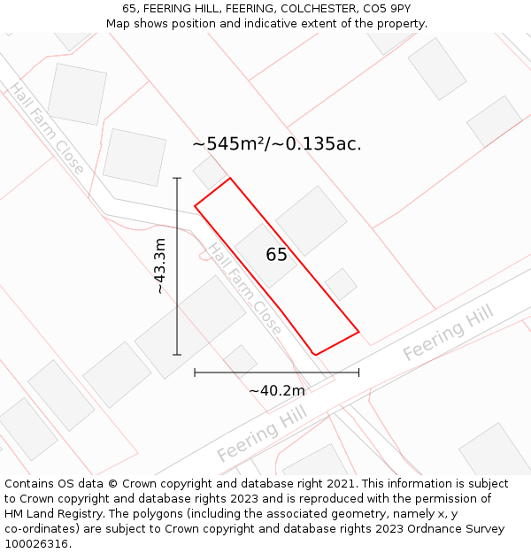 65, FEERING HILL, FEERING, COLCHESTER, CO5 9PY: Plot and title map