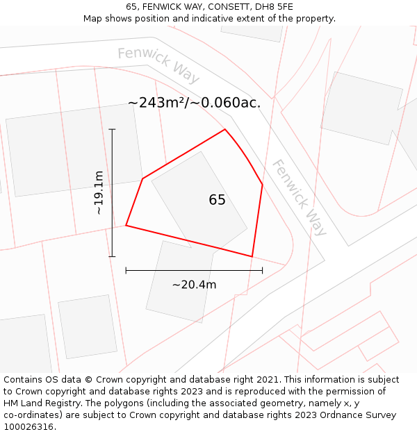 65, FENWICK WAY, CONSETT, DH8 5FE: Plot and title map