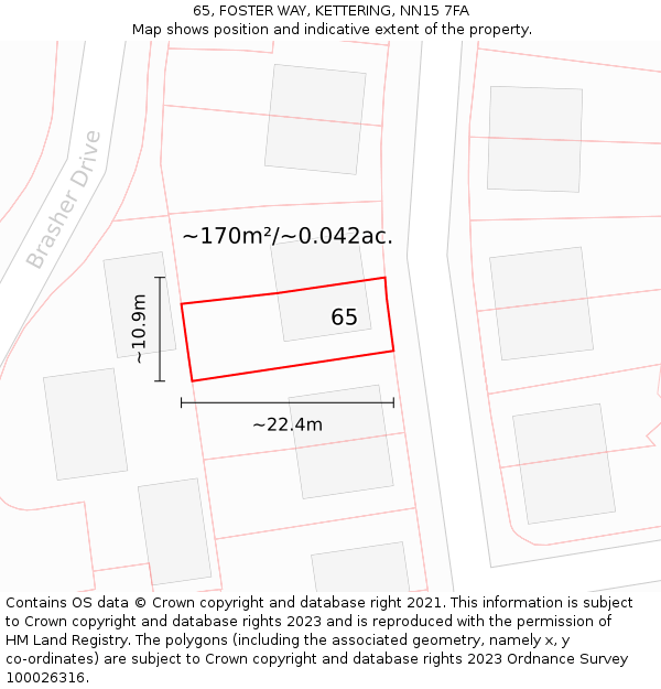 65, FOSTER WAY, KETTERING, NN15 7FA: Plot and title map