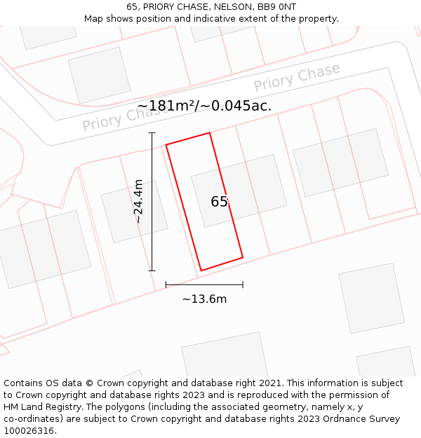 65, PRIORY CHASE, NELSON, BB9 0NT: Plot and title map