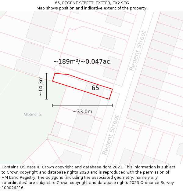 65, REGENT STREET, EXETER, EX2 9EG: Plot and title map