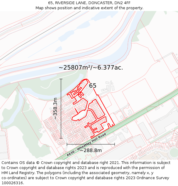 65, RIVERSIDE LANE, DONCASTER, DN2 4FF: Plot and title map