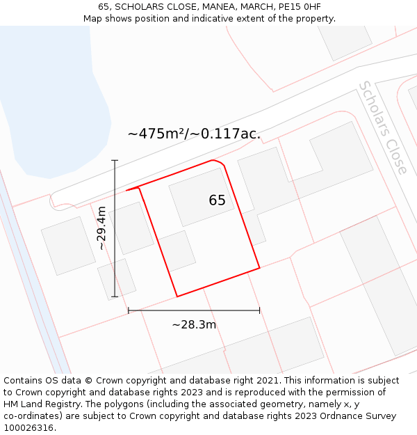 65, SCHOLARS CLOSE, MANEA, MARCH, PE15 0HF: Plot and title map