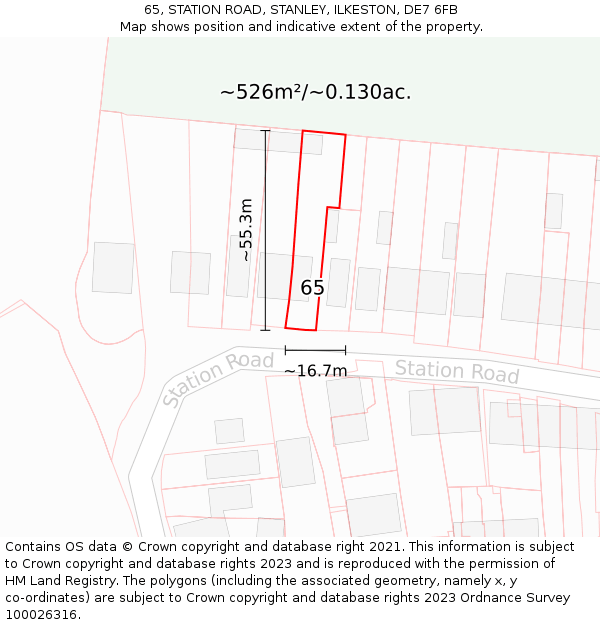 65, STATION ROAD, STANLEY, ILKESTON, DE7 6FB: Plot and title map