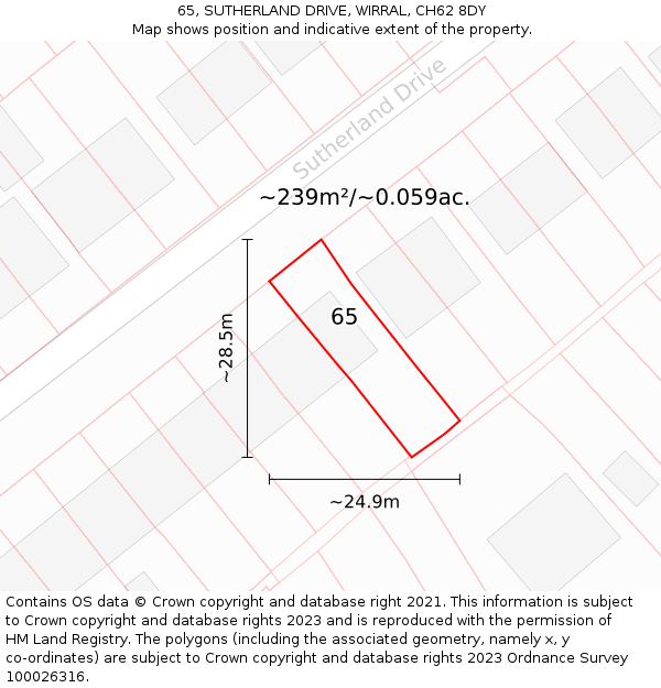 65, SUTHERLAND DRIVE, WIRRAL, CH62 8DY: Plot and title map