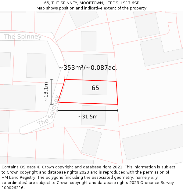 65, THE SPINNEY, MOORTOWN, LEEDS, LS17 6SP: Plot and title map