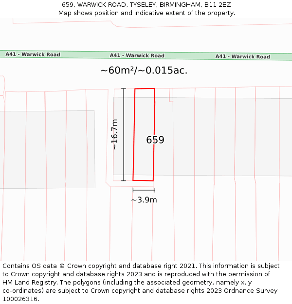 659, WARWICK ROAD, TYSELEY, BIRMINGHAM, B11 2EZ: Plot and title map