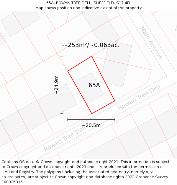 65A, ROWAN TREE DELL, SHEFFIELD, S17 4FL: Plot and title map