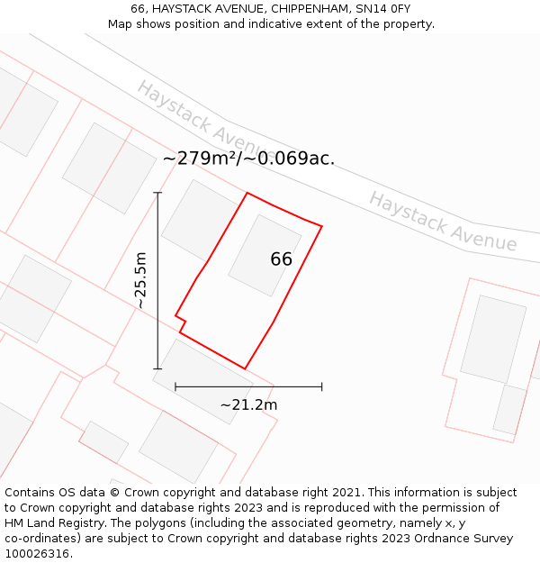 66, HAYSTACK AVENUE, CHIPPENHAM, SN14 0FY: Plot and title map