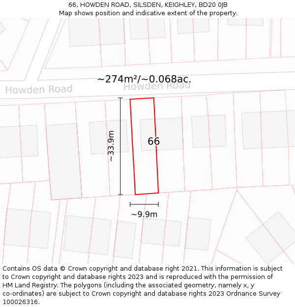 66, HOWDEN ROAD, SILSDEN, KEIGHLEY, BD20 0JB: Plot and title map