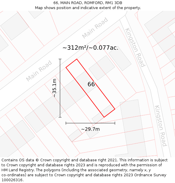 66, MAIN ROAD, ROMFORD, RM1 3DB: Plot and title map