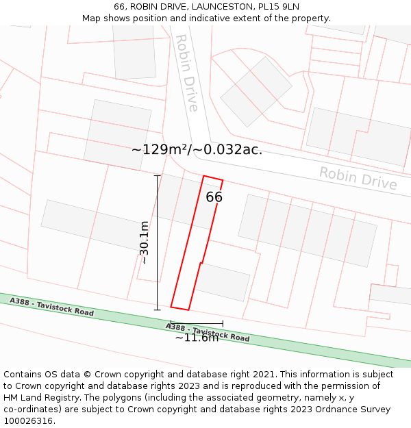 66, ROBIN DRIVE, LAUNCESTON, PL15 9LN: Plot and title map