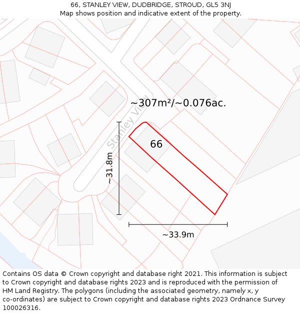 66, STANLEY VIEW, DUDBRIDGE, STROUD, GL5 3NJ: Plot and title map