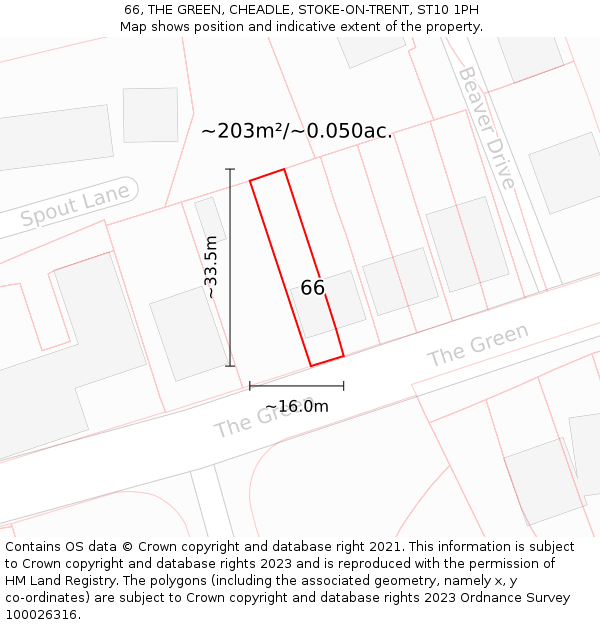 66, THE GREEN, CHEADLE, STOKE-ON-TRENT, ST10 1PH: Plot and title map