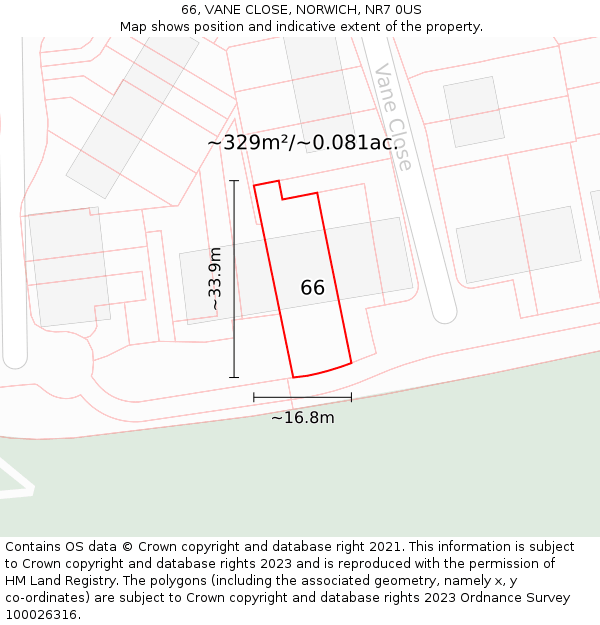 66, VANE CLOSE, NORWICH, NR7 0US: Plot and title map