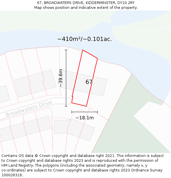 67, BROADWATERS DRIVE, KIDDERMINSTER, DY10 2RY: Plot and title map