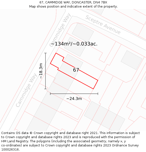 67, CAMMIDGE WAY, DONCASTER, DN4 7BX: Plot and title map