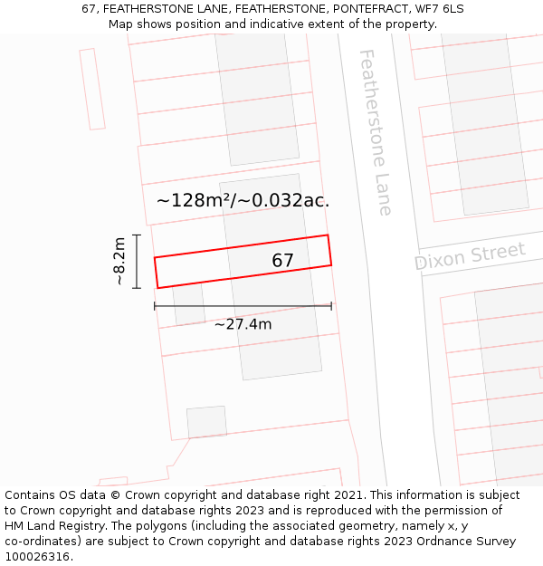 67, FEATHERSTONE LANE, FEATHERSTONE, PONTEFRACT, WF7 6LS: Plot and title map