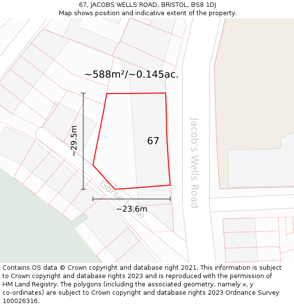67, JACOBS WELLS ROAD, BRISTOL, BS8 1DJ: Plot and title map
