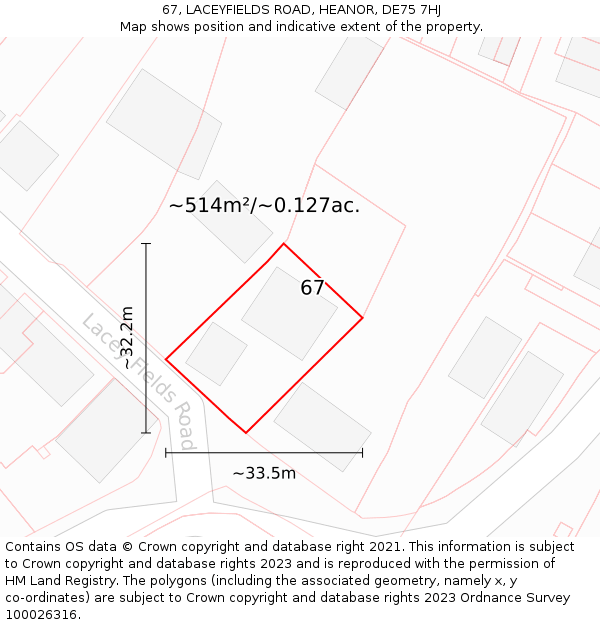 67, LACEYFIELDS ROAD, HEANOR, DE75 7HJ: Plot and title map