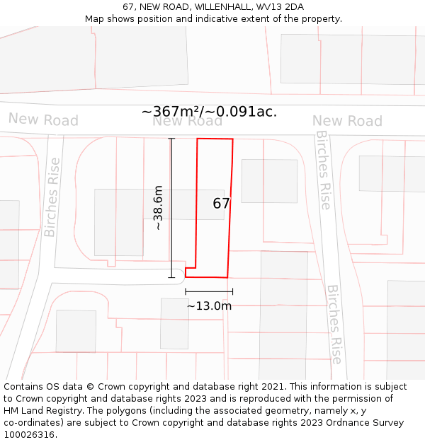 67, NEW ROAD, WILLENHALL, WV13 2DA: Plot and title map