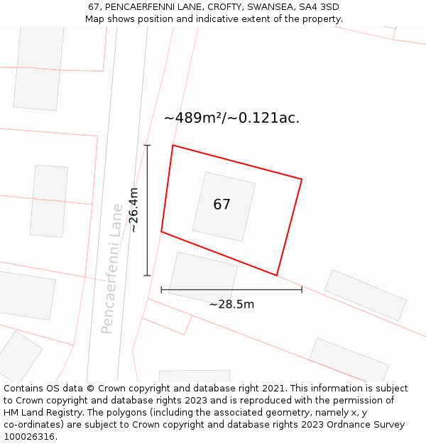 67, PENCAERFENNI LANE, CROFTY, SWANSEA, SA4 3SD: Plot and title map