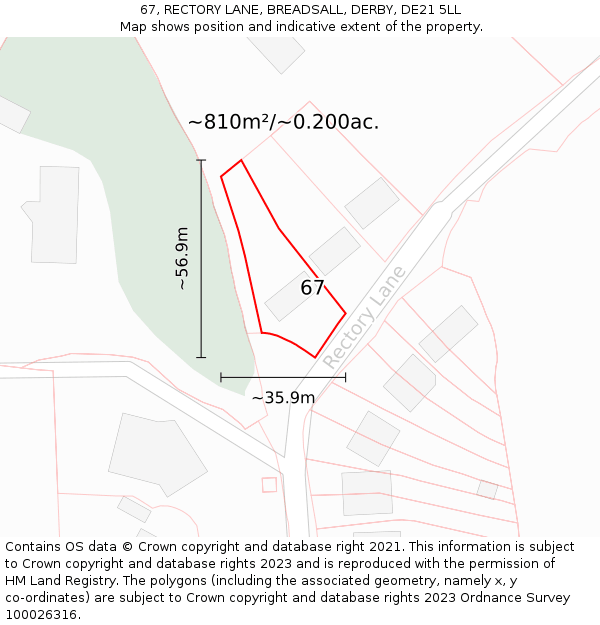 67, RECTORY LANE, BREADSALL, DERBY, DE21 5LL: Plot and title map
