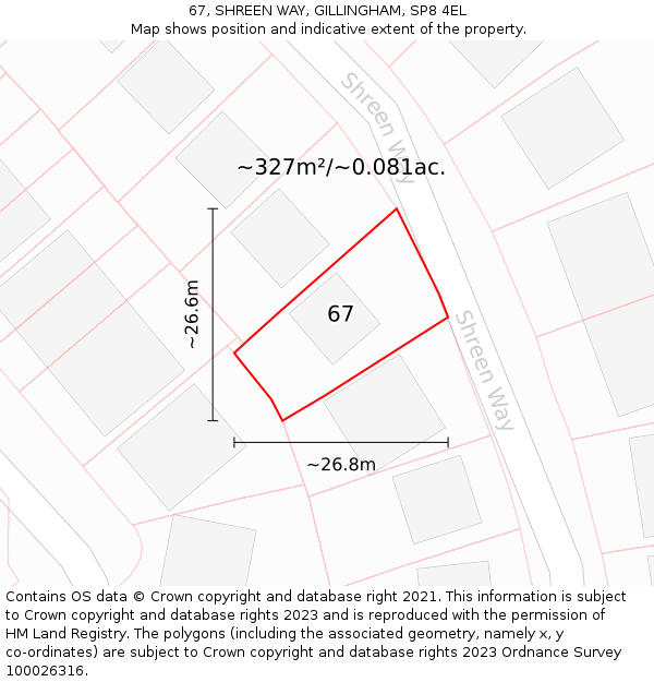 67, SHREEN WAY, GILLINGHAM, SP8 4EL: Plot and title map