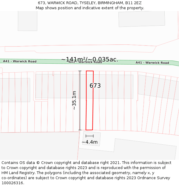 673, WARWICK ROAD, TYSELEY, BIRMINGHAM, B11 2EZ: Plot and title map